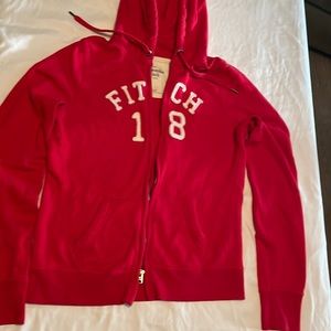 Abercrombie & Fitch women’s zippered hoodie, size L, red.